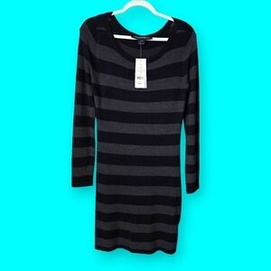 HP🎉 French Connection Black and Gray Striped Sweater Dress - Size 10